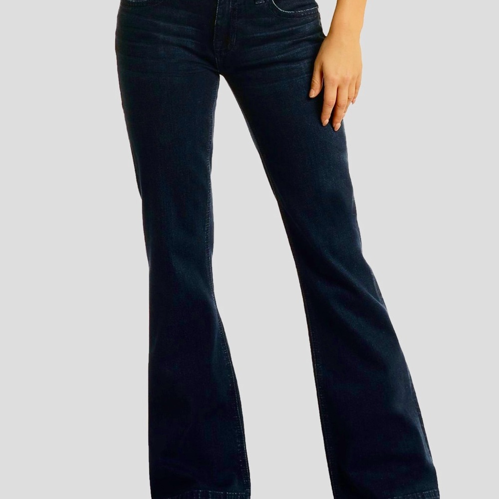 ROCK & ROLL DENIM WOMEN'S DARK WASH HIGH RISE RAW DENIM TROUSER JEANS